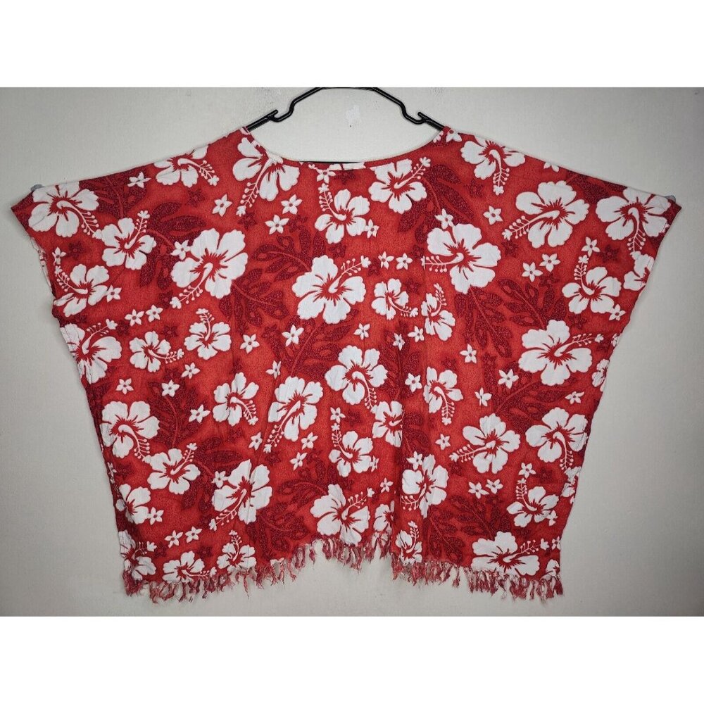 Koko Knot Pullover Swimsuit Cover Up One Size Red Hawaiian Fringe Hem Floral - Picture 4 of 7